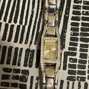 Anne Klein Silver and Gold Watch with Crystal Details